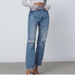 Zara Bliss Ripped Straight Crop Jeans